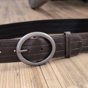 Women's Brown Vegan Leather Plus Size Belt with Oval Silver Tone Buckle, Size 18